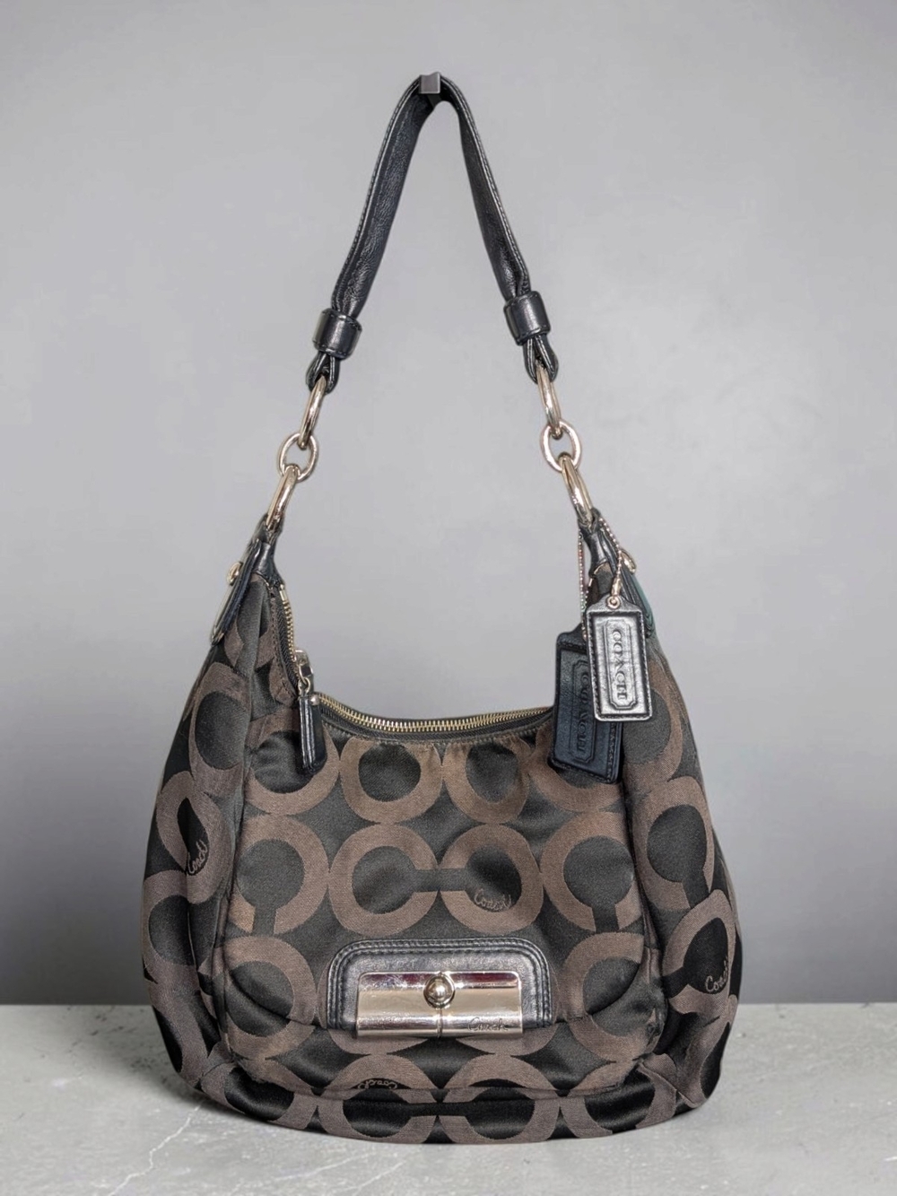 Coach Kristen Black Signature Hobo Shoulder Bag
